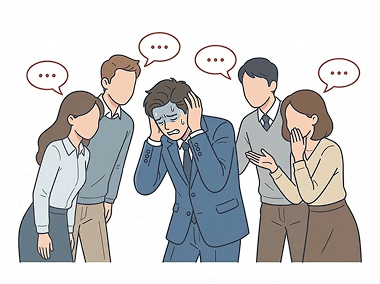 福岡という狭い経済圏での世間体と噂を示すイラスト